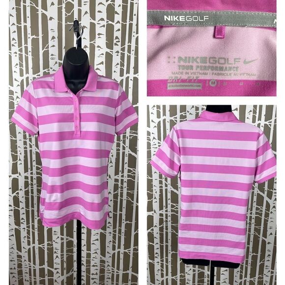 Nike Golf Tour Performance Dri-Fit Golf Shirt - Pink Stripes - Barbiecore - Picture 1 of 8
